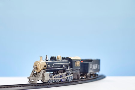 A close studio photo of a toy train set