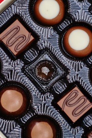 A close up studio photo of box chocolatesの写真素材