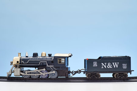 A close studio photo of a toy train set