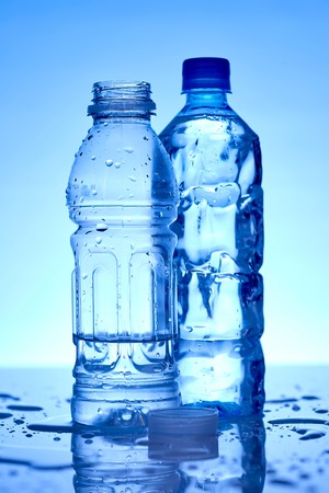 A studio photo of bottled water up closeの写真素材
