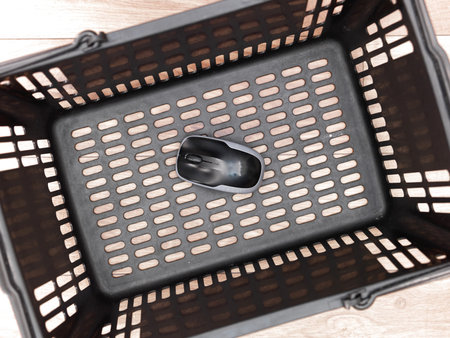 A photo of a black shopping basketの写真素材