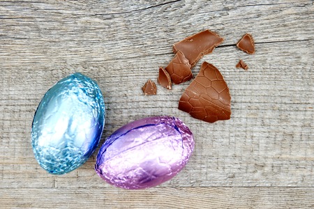 A studio photo of chocolate easter eggsの写真素材