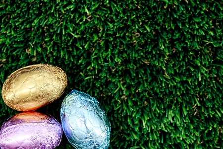 A studio photo of chocolate easter eggsの写真素材