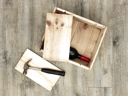 A studio close up of a wooden wine boxの写真素材