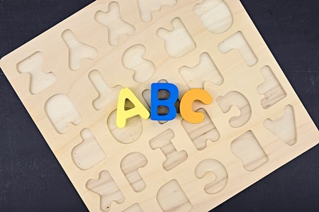 A studio photo of wooden lettersの写真素材