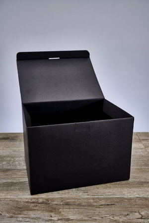 A studio photo of a black box