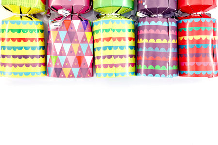 A studio photo of christmas crackersの写真素材