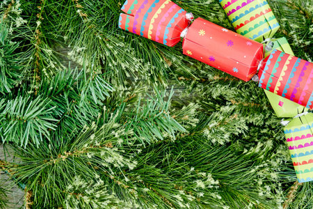 A studio photo of christmas crackersの写真素材