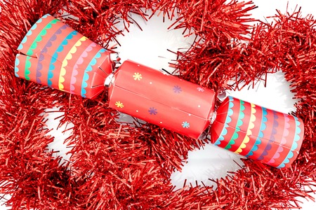 A studio photo of christmas crackersの写真素材