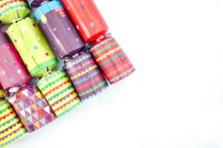 A studio photo of christmas crackersの写真素材