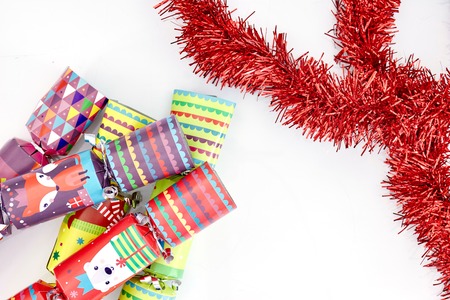 A studio photo of christmas crackersの写真素材