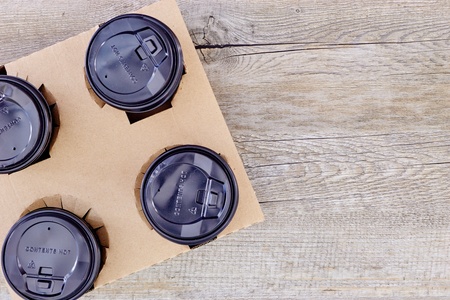 A studio photo of a takeaway coffee holderの写真素材