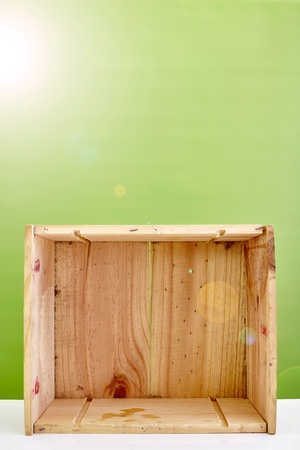 A studio photo of an empty pine boxの写真素材