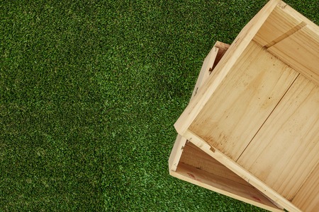 A studio photo of an empty pine boxの写真素材