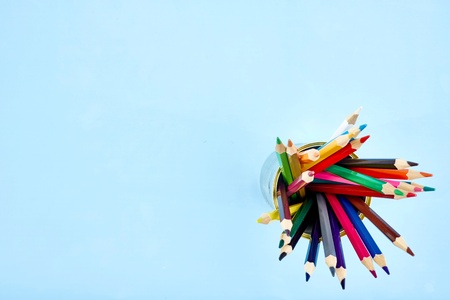 A studio close up photo of coloring pencilsの写真素材