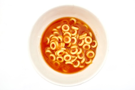 A studio photo of tinned spaghettiosの写真素材