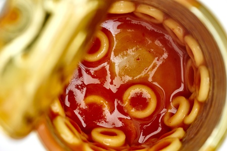 A studio photo of tinned spaghettiosの写真素材