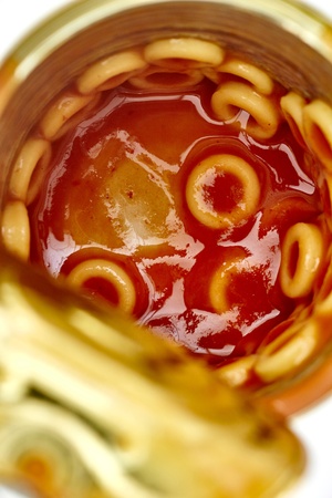 A studio photo of tinned spaghettiosの写真素材