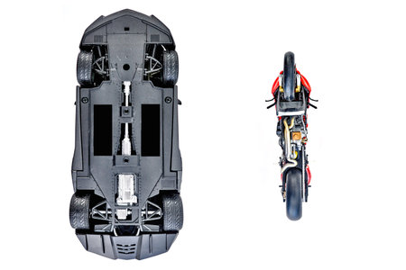 The under carriage of a motor vehicle and a motor bike