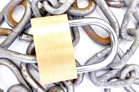 A studio photo of a security padlock