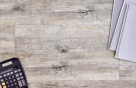 A studio photo of an electronic business calculatorの写真素材