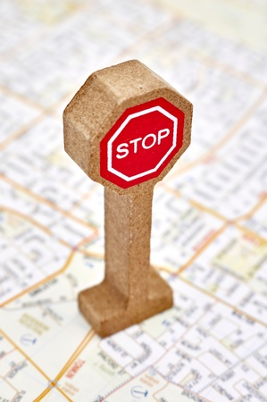 A studio photo of toy road signsの写真素材
