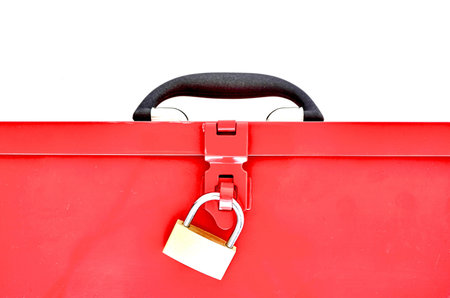 A studio photo of a security padlock