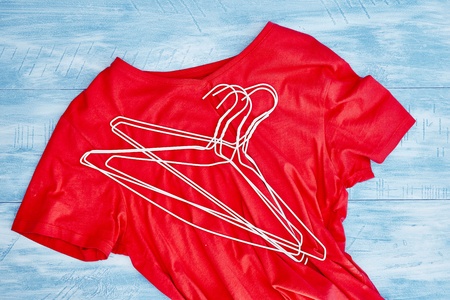 A studio image of coat hangersの写真素材
