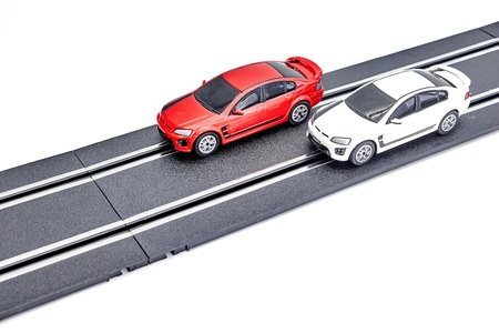 A studio photo of an electric slot car setの写真素材