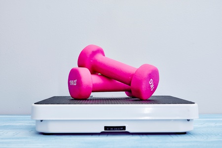 A studio photo of bathroom body scalesの写真素材