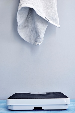 A studio photo of bathroom body scalesの写真素材