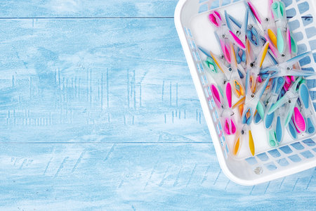 A studio photo of clothes line pegsの写真素材