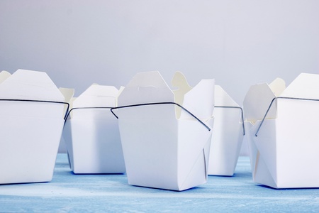 A studio photo of asian takaway cartonsの写真素材