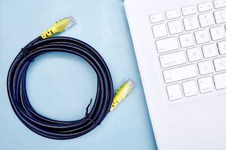 A studio photo of an ethernet cableの写真素材