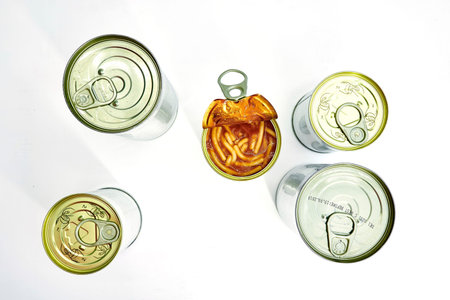 A studio photo of canned food