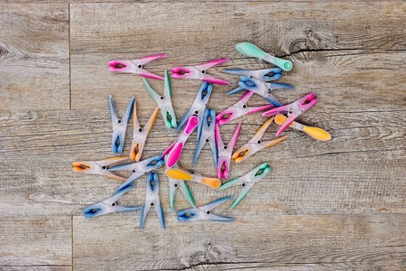 A studio photo of clothes line pegsの写真素材