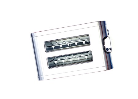 A studio photo of a white toasterの写真素材