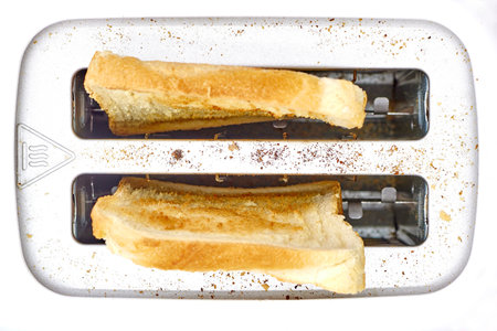 A studio photo of a white toasterの写真素材