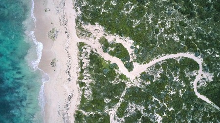 A photo of coastline from an areial droneの写真素材