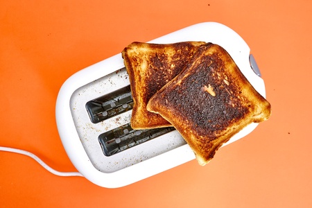 A studio photo of burnt toastの写真素材