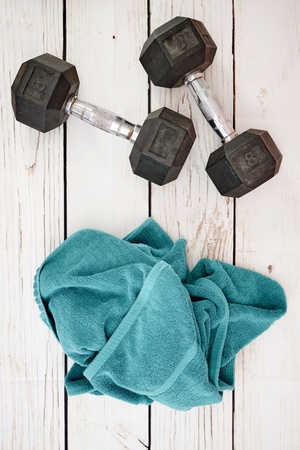 A studio photo of gym dumbellsの写真素材