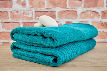 A studio photo of bath towelsの写真素材