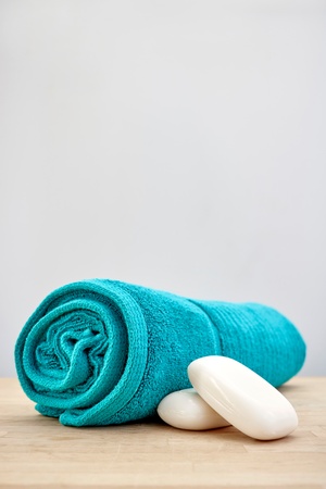 A studio photo of bath towelsの写真素材