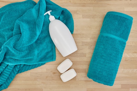 A studio photo of bath towelsの写真素材