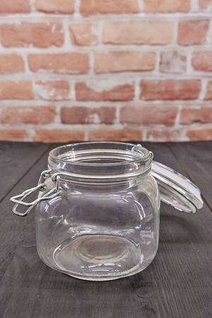 A studio photo of a glass jarの写真素材
