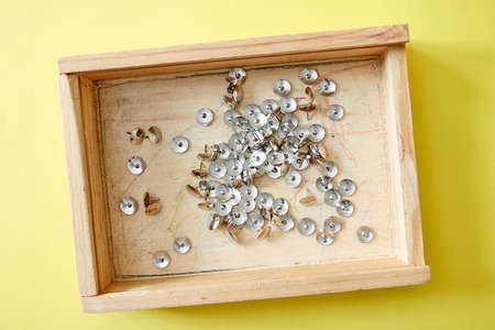 A studio photo of a wooden starage boxの写真素材