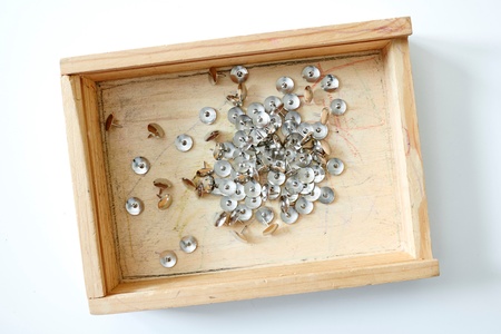 A studio photo of a wooden starage boxの写真素材
