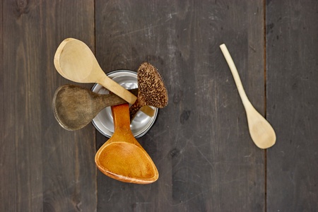 A studio photo of a wooden spoonの写真素材