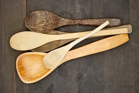 A studio photo of a wooden spoonの写真素材
