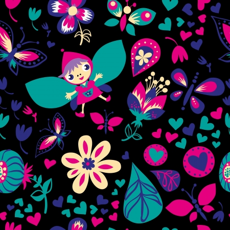 Seamless floral pattern. Dark background. Seamless pattern can be used for wallpaper, pattern fills, web page background, surface textures.のイラスト素材
